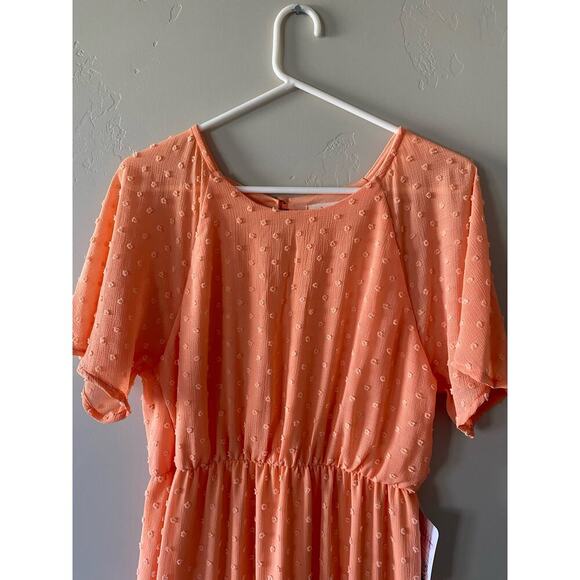 NWT Orange Swiss Dot Midi Dress- size Large - Picture 2 of 9